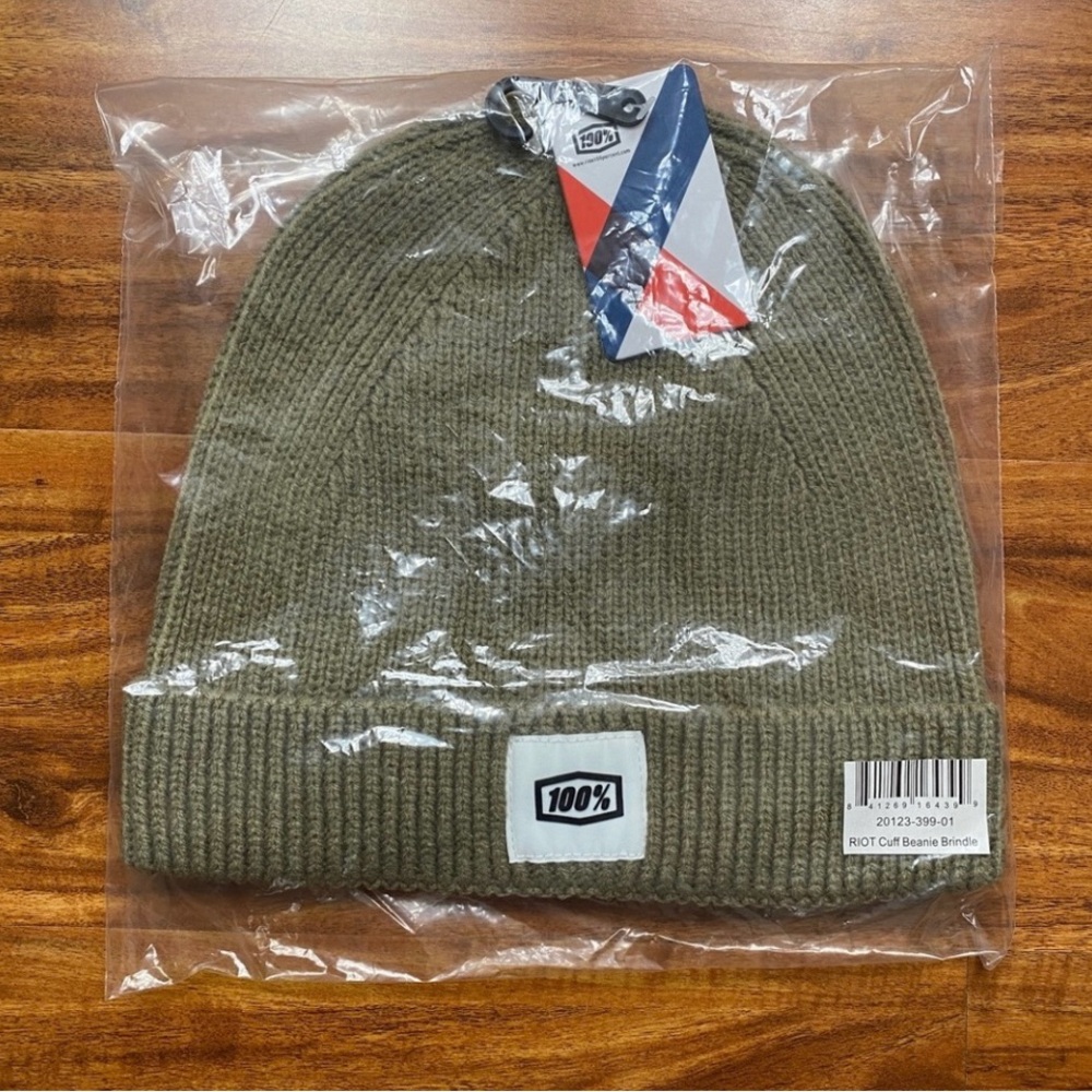 NWT New 100 Percent Unisex Taupe Riot Cuff Knit Beanie Hat O/S Streetwear Urban